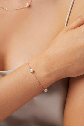 Classic Pearl And Diamond Bracelet, 18k Pink Gold with Akoya Pearls & Diamonds
